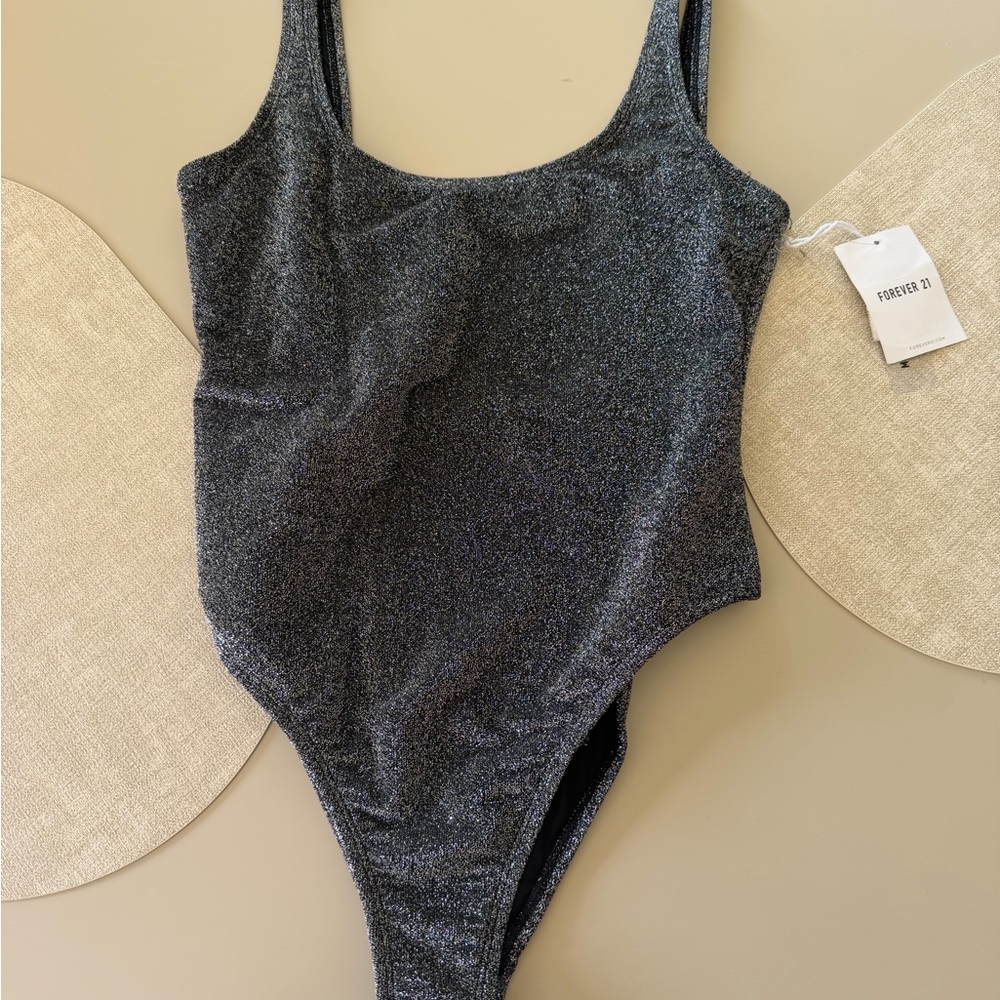 Forever 21 Girls' Shimmer Black One-Piece Swimsuit